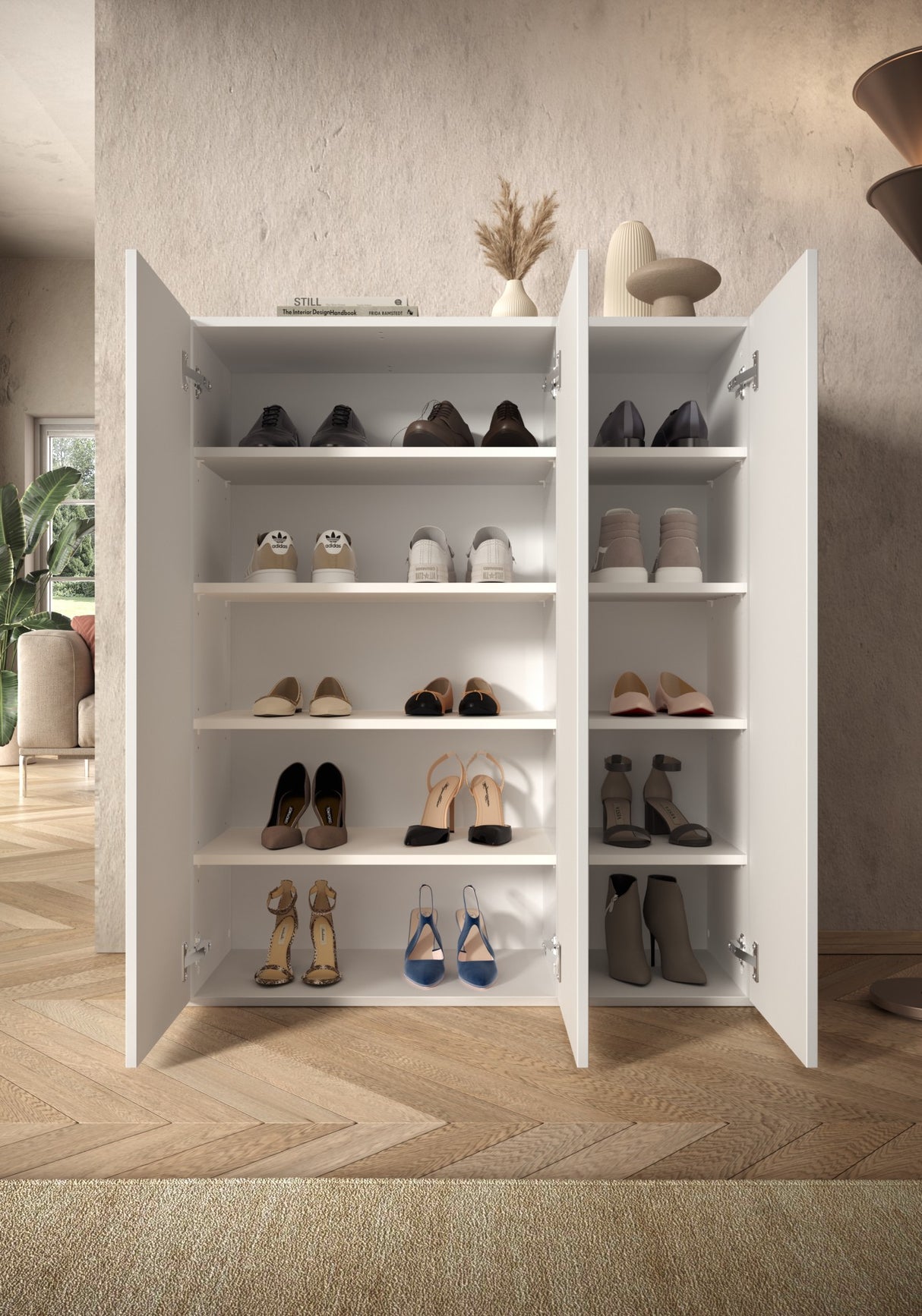 Kompact 3 Door 95cm White Gloss 20 Pair Shoe Storage Cabinet - FurniComp
