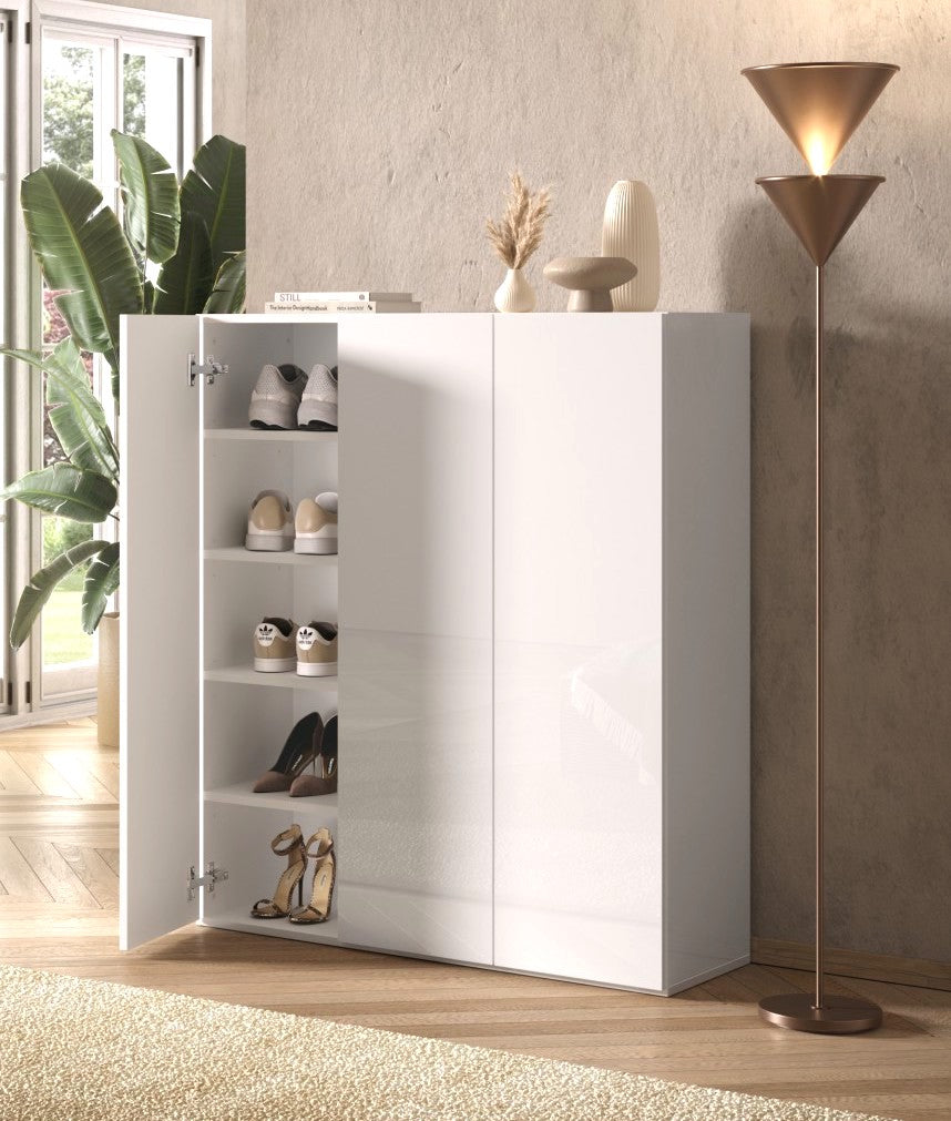 Kompact 3 Door 95cm White Gloss 20 Pair Shoe Storage Cabinet - FurniComp