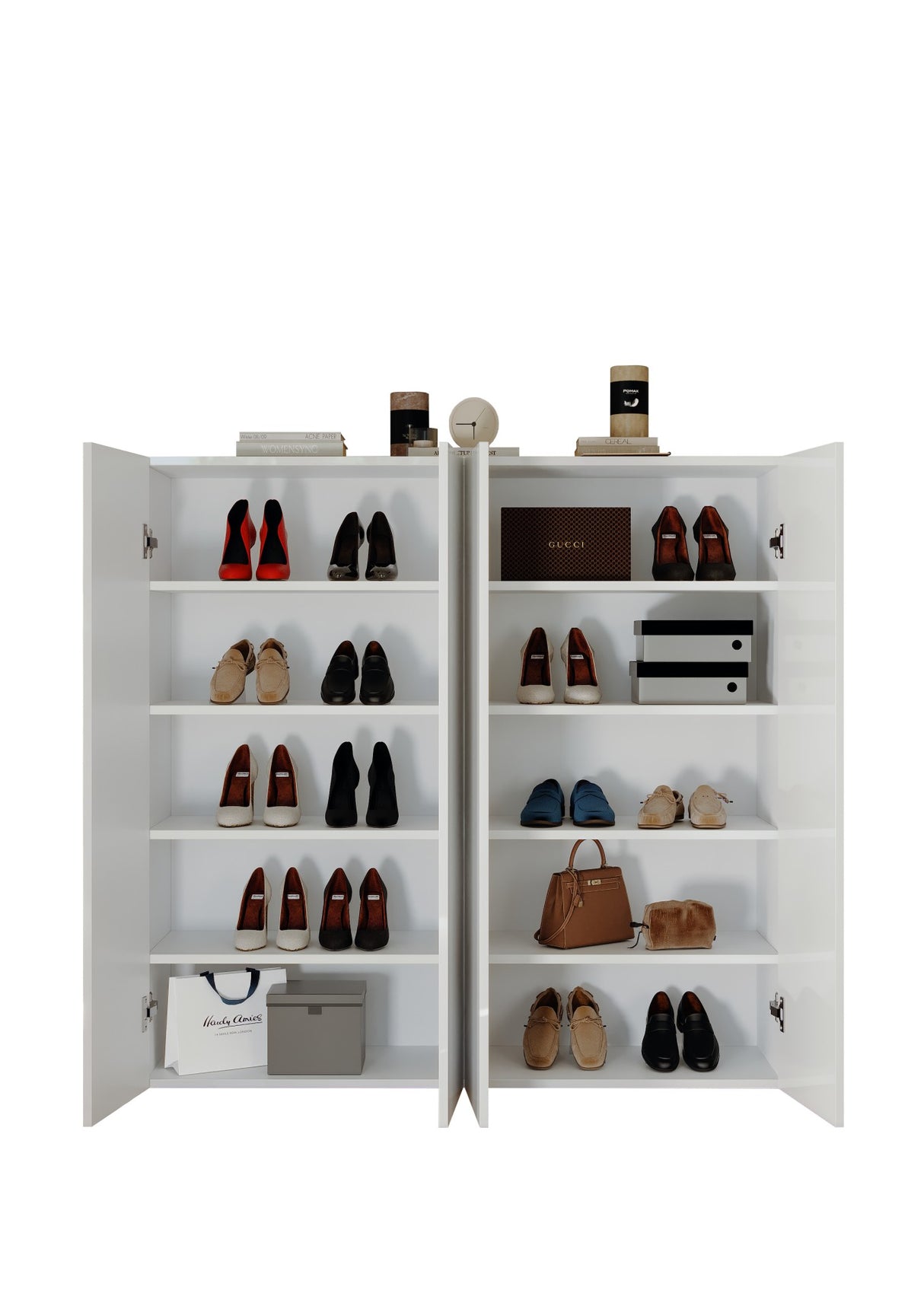 Kompact 4 Door 120cm White Gloss 30 Pair Shoe Storage Cabinet - FurniComp