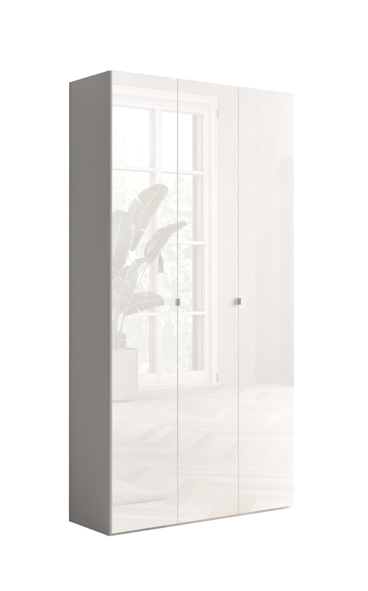 Kompact Multi-Use White Gloss Tall 3 Door Storage Utility Cupboard Cabinet - FurniComp