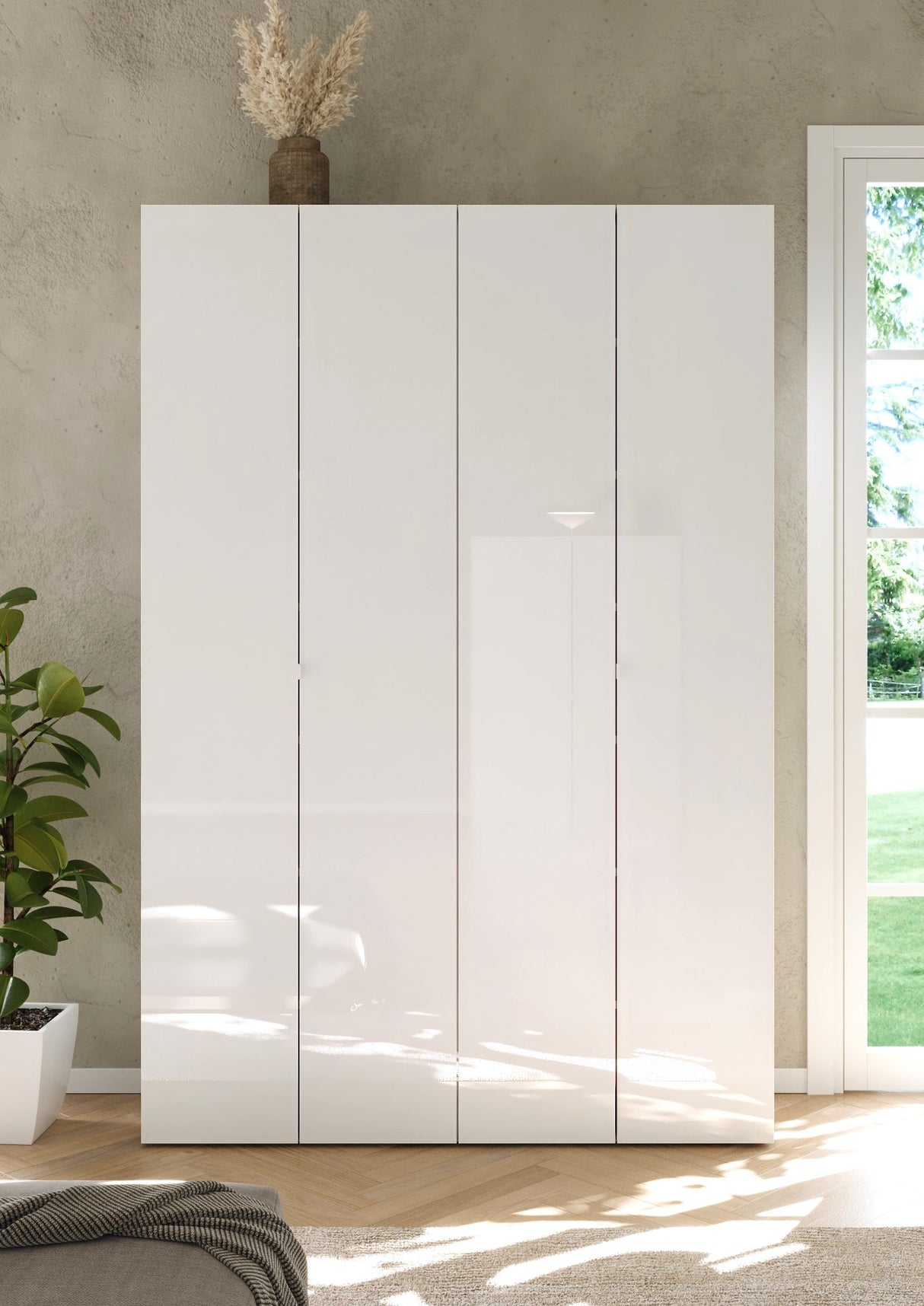 Kompact Multi-Use White Gloss Tall 4 Door Storage Utility Cupboard Cabinet - FurniComp