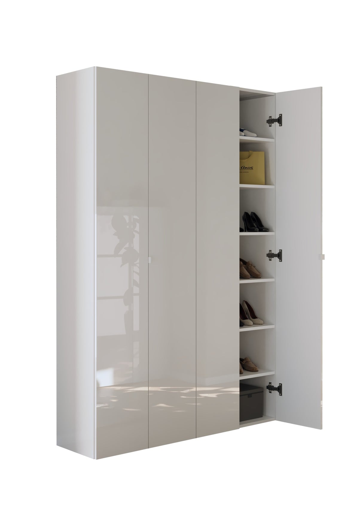 Kompact Multi-Use White Gloss Tall 4 Door Storage Utility Cupboard Cabinet - FurniComp