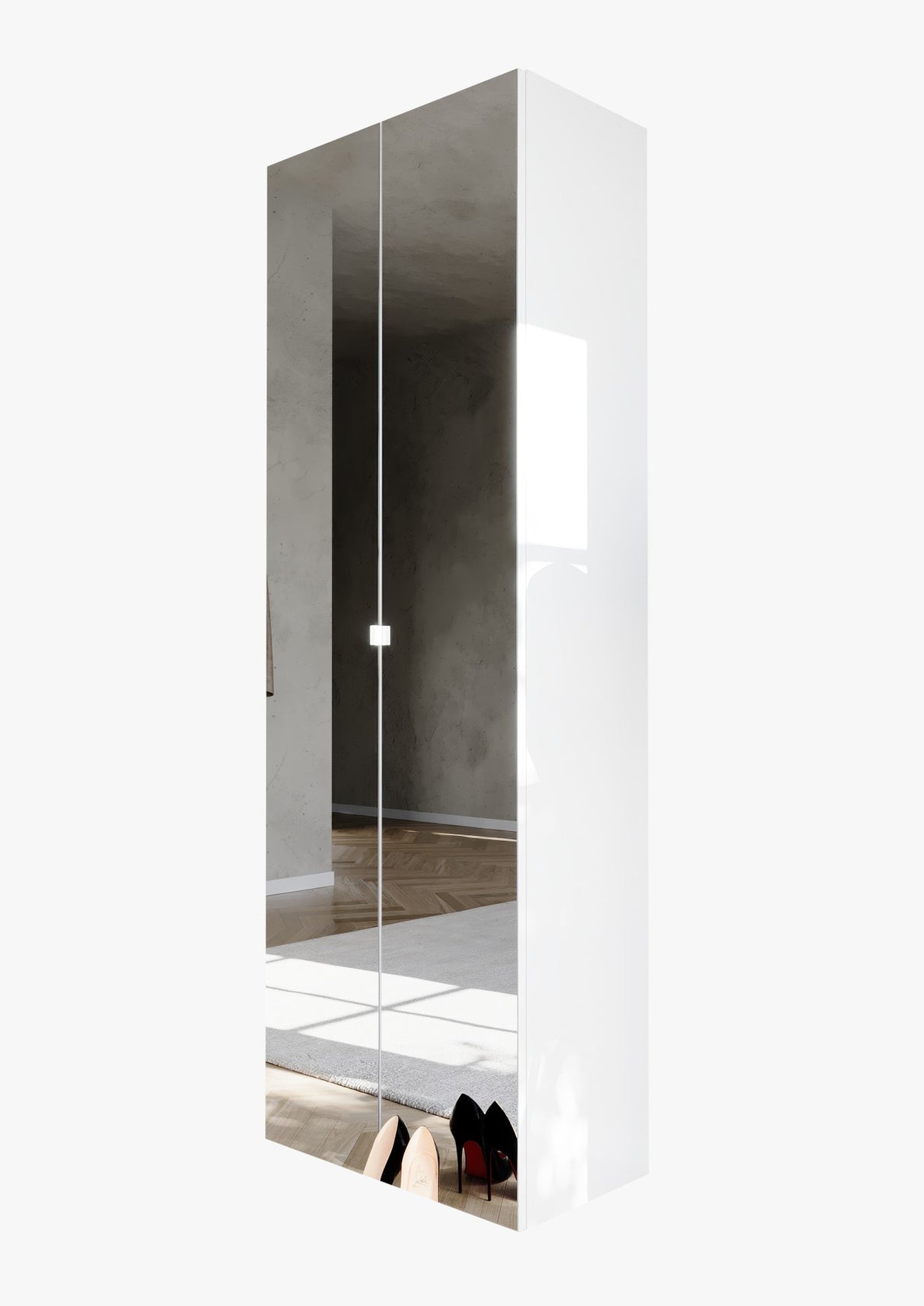 Kompact Multi-Use White Gloss Tall Mirrored 2 Door Storage Utility Cupboard Cabinet - FurniComp