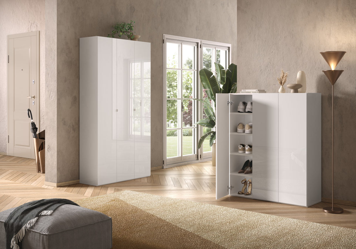 Kompact 2 Door 60cm White Gloss 15 Pair Shoe Storage Cabinet - FurniComp
