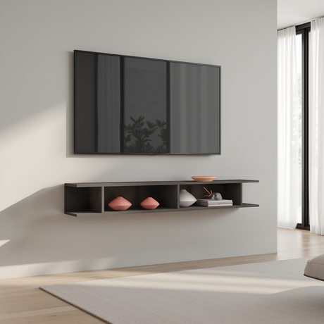 Combo 138cm Floating Wall Hung TV Shelf - Black Lava COM-43-06 - FurniComp