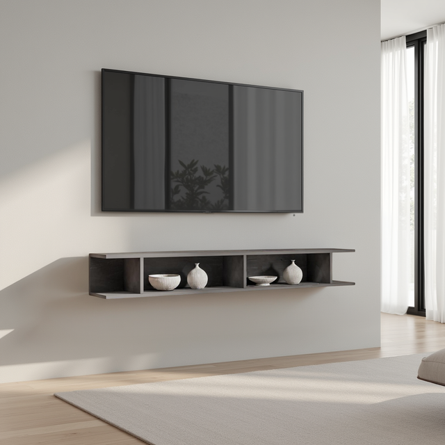 Combo 138cm Floating Wall Hung TV Shelf - Lead Grey COM-43-08 - FurniComp