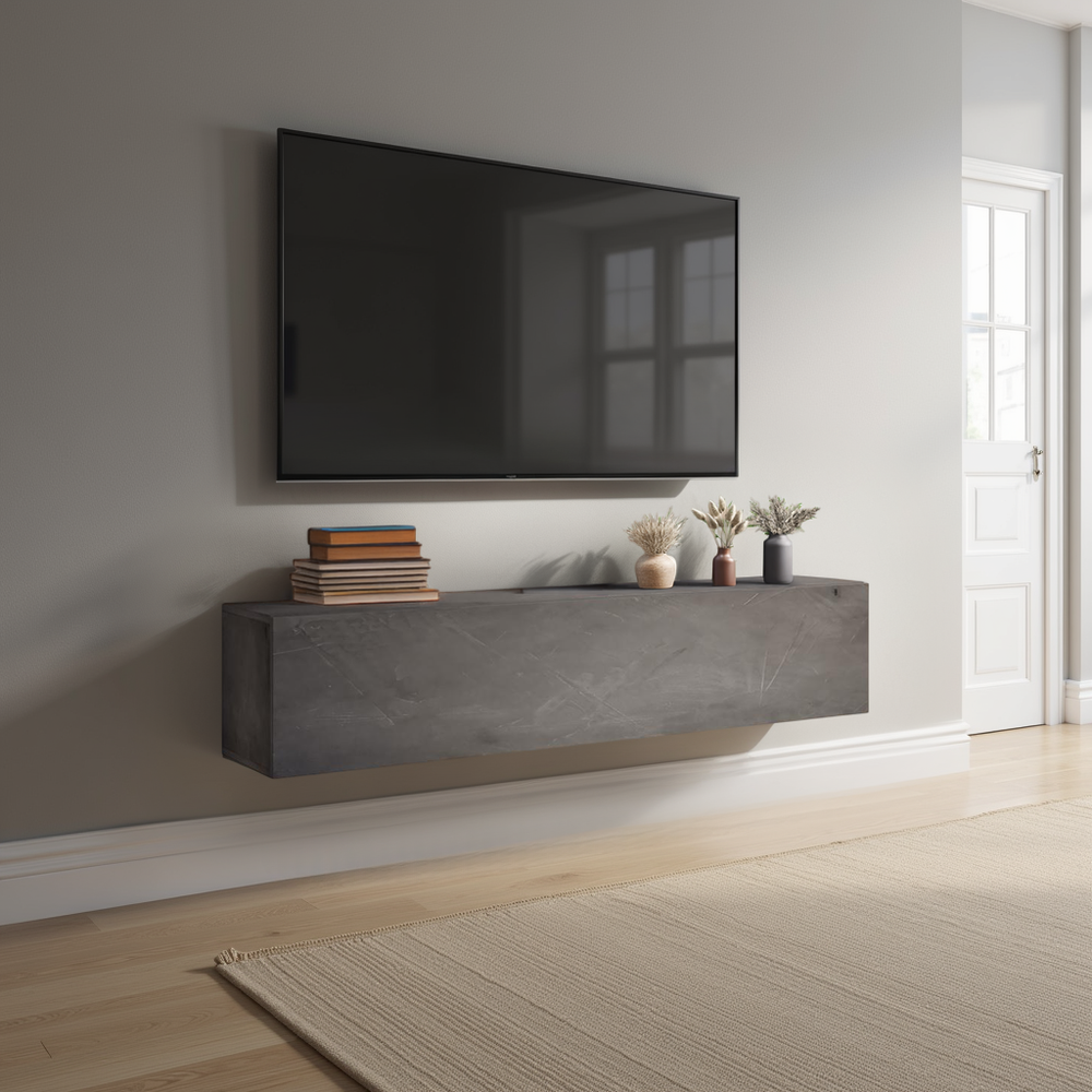 Combo 138cm Floating Wall Hung TV Unit - Lead Grey COM-62-08 - FurniComp