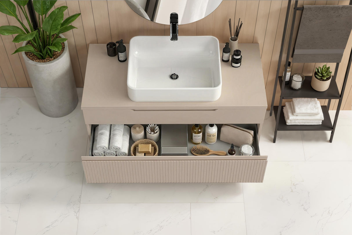 Lesley Cashmere 2 Drawer 1000mm Wall Mounted Vanity Unit with Basin - FurniComp