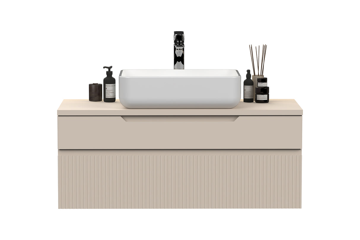 Lesley Cashmere 2 Drawer 1000mm Wall Mounted Vanity Unit with Basin - FurniComp