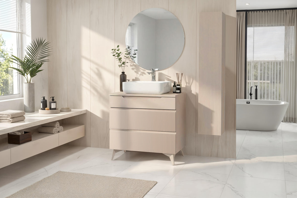 Lesley Cashmere 3 Drawer 800mm Free Standing Vanity Unit with Basin - FurniComp