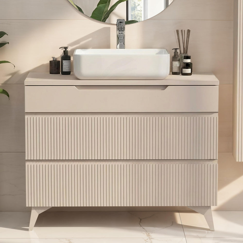 Lesley Cashmere 3 Drawer 1000mm Free Standing Vanity Unit with Basin - FurniComp