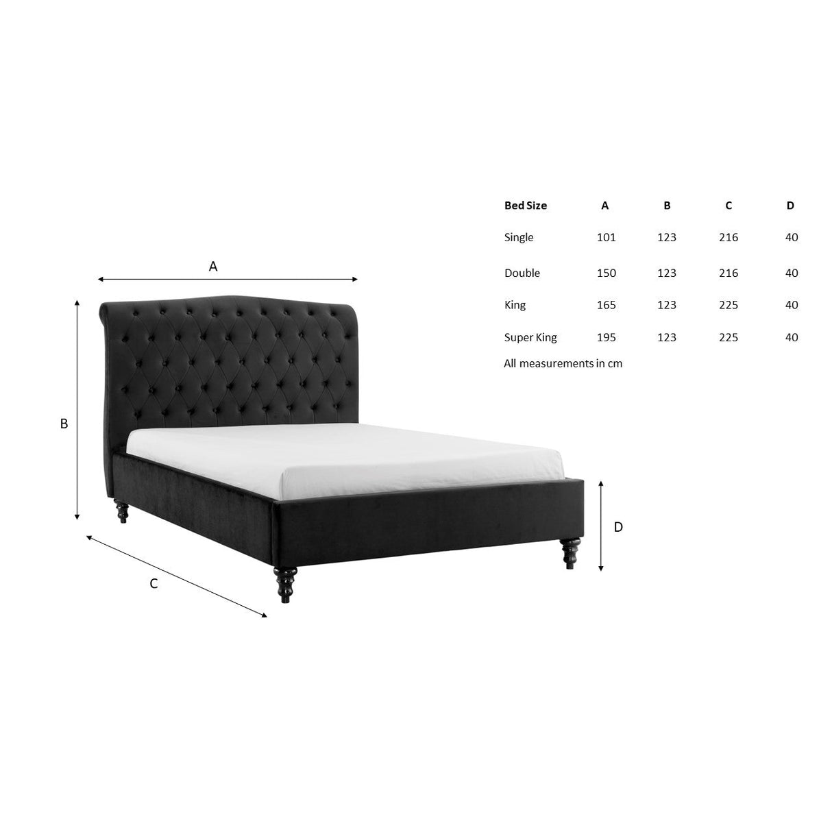 Lia Black Velvet Fabric Bed Frame - FurniComp