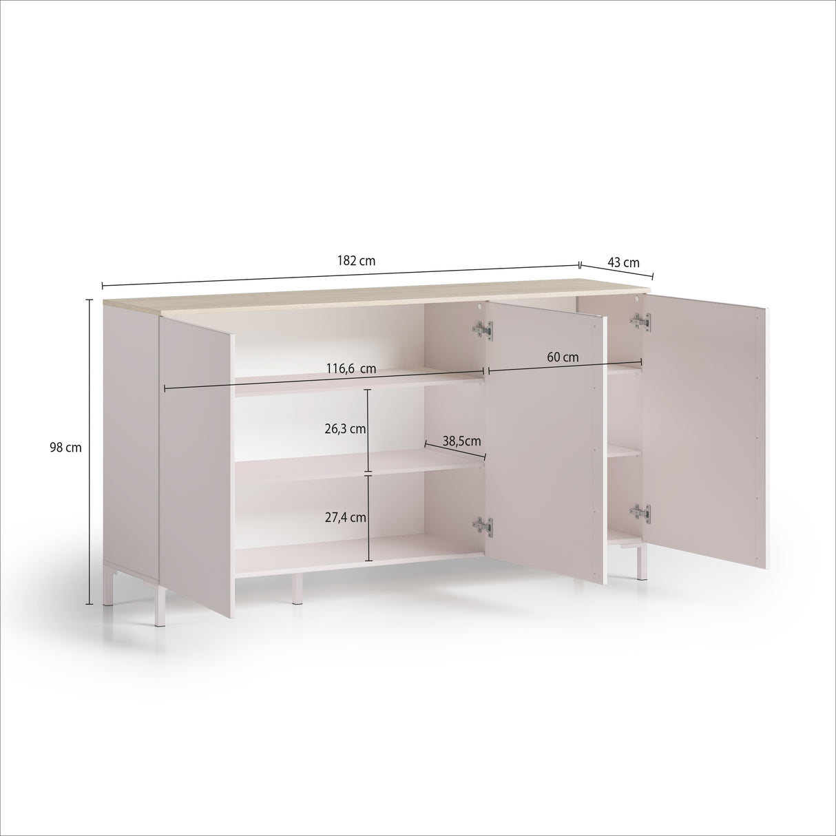 Lisbon 3 Door 180cm Cashmere and Oak Sideboard - FurniComp