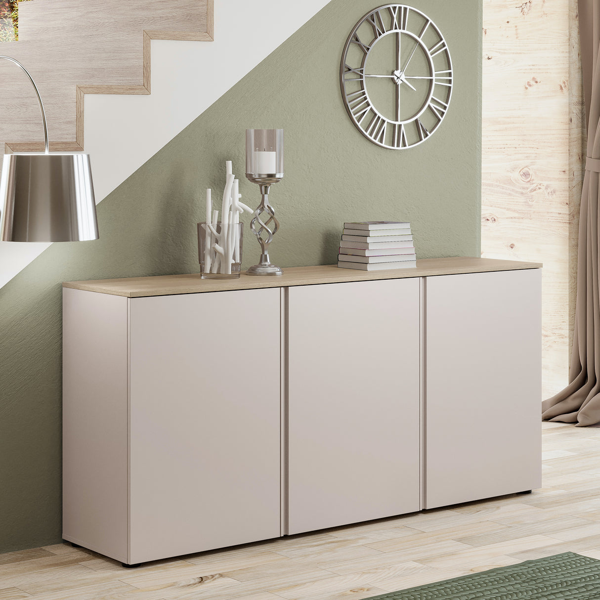 Lisbon 3 Door 180cm Cashmere and Oak Sideboard - FurniComp