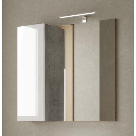 Lorenzo 78cm White Gloss and Concrete Grey Mirrored Bathroom Cabinet With LED Light - FurniComp