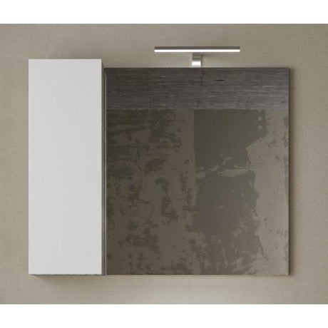 Lorenzo 92cm White Gloss and Concrete Grey Mirrored Bathroom Cabinet With LED Light - FurniComp