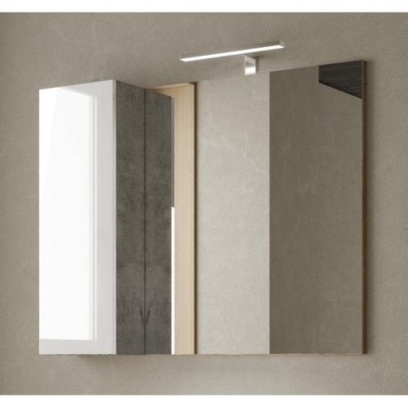 Lorenzo 92cm White Gloss and Concrete Grey Mirrored Bathroom Cabinet With LED Light - FurniComp