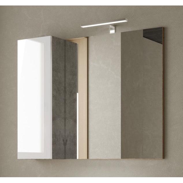 Lorenzo 92cm White Gloss and Concrete Grey Mirrored Bathroom Cabinet With LED Light - FurniComp