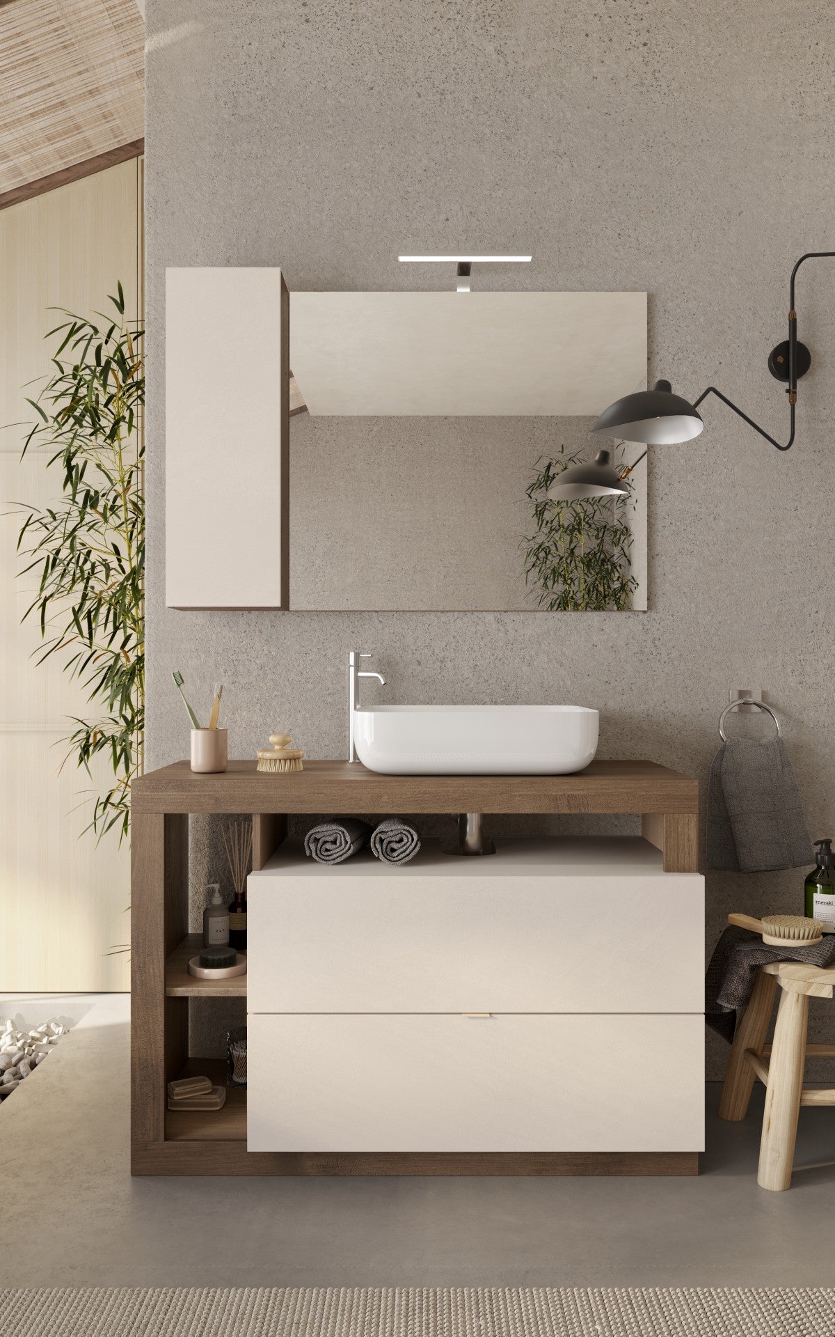 Lorenzo Cashmere and Mercure Oak 2 Drawer 1100mm Free Standing Vanity Unit with Basin - FurniComp
