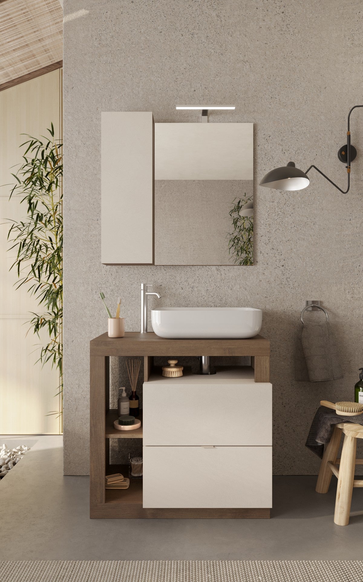Lorenzo Cashmere and Mercure Oak 2 Drawer 790mm Free Standing Vanity Unit with Basin - FurniComp