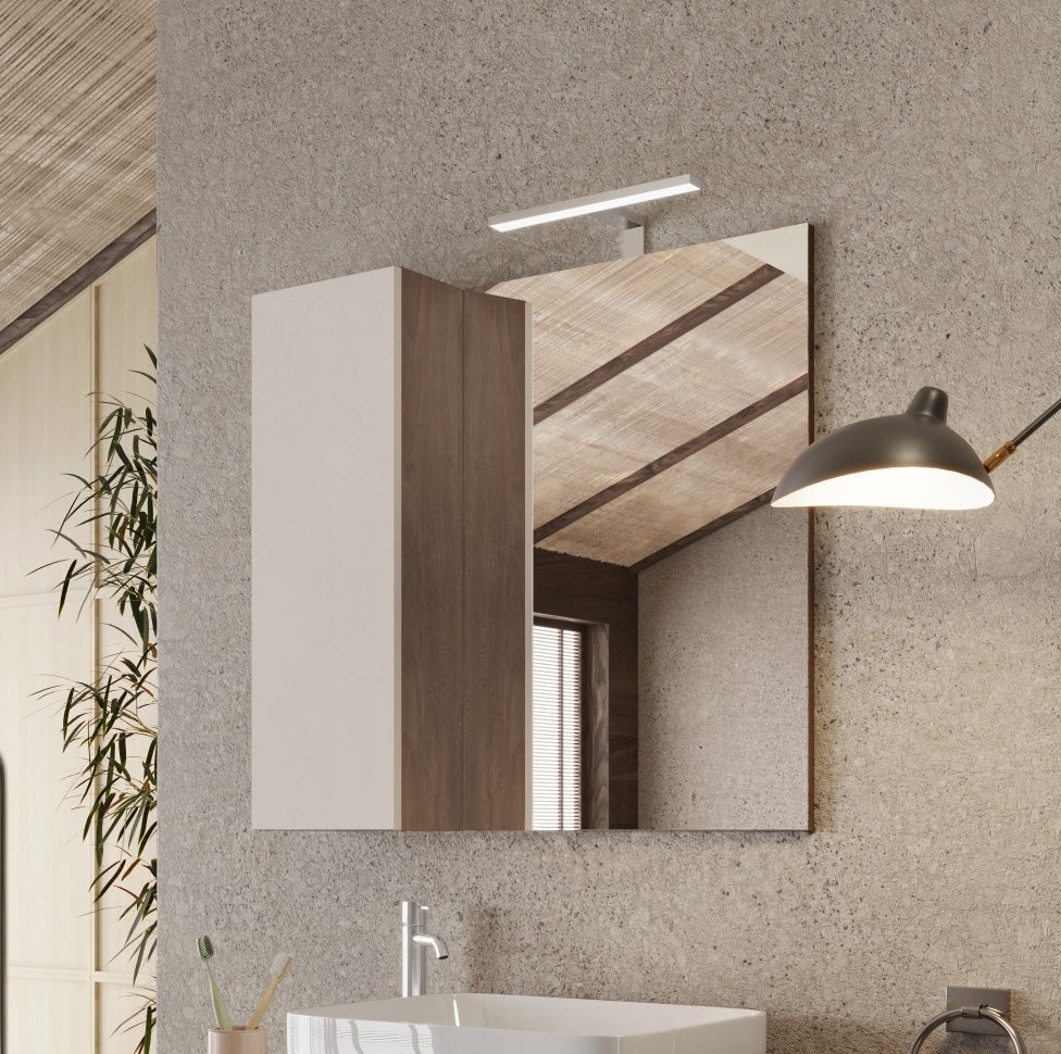 Lorenzo 78cm Cashmere and Mercure Oak Mirrored Bathroom Cabinet With LED Light - FurniComp