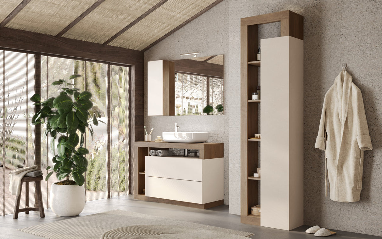 Lorenzo Cashmere and Mercure Oak 2 Drawer 920mm Free Standing Vanity Unit with Basin - FurniComp