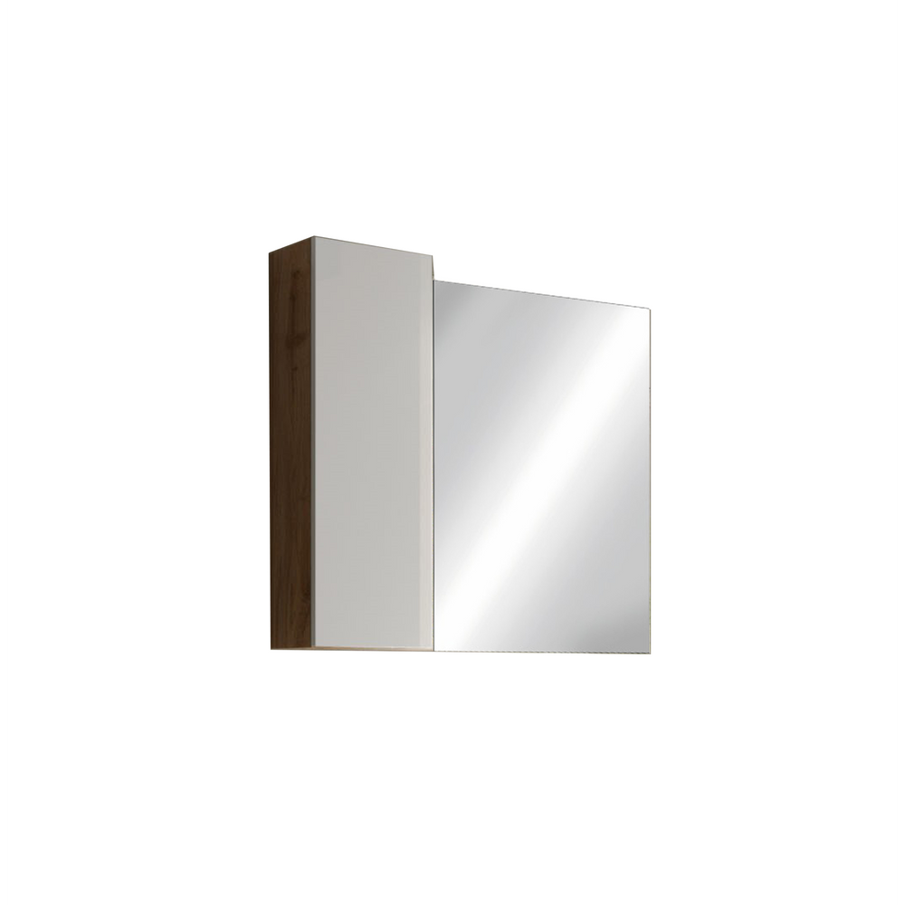 Lorenzo 92cm White Gloss and Cadiz Oak Mirrored Bathroom Cabinet With LED Light - FurniComp