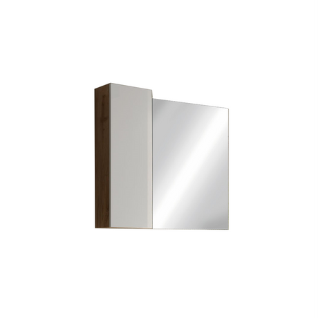 Lorenzo 78cm White Gloss and Cadiz Oak Mirrored Bathroom Cabinet With LED Light - FurniComp