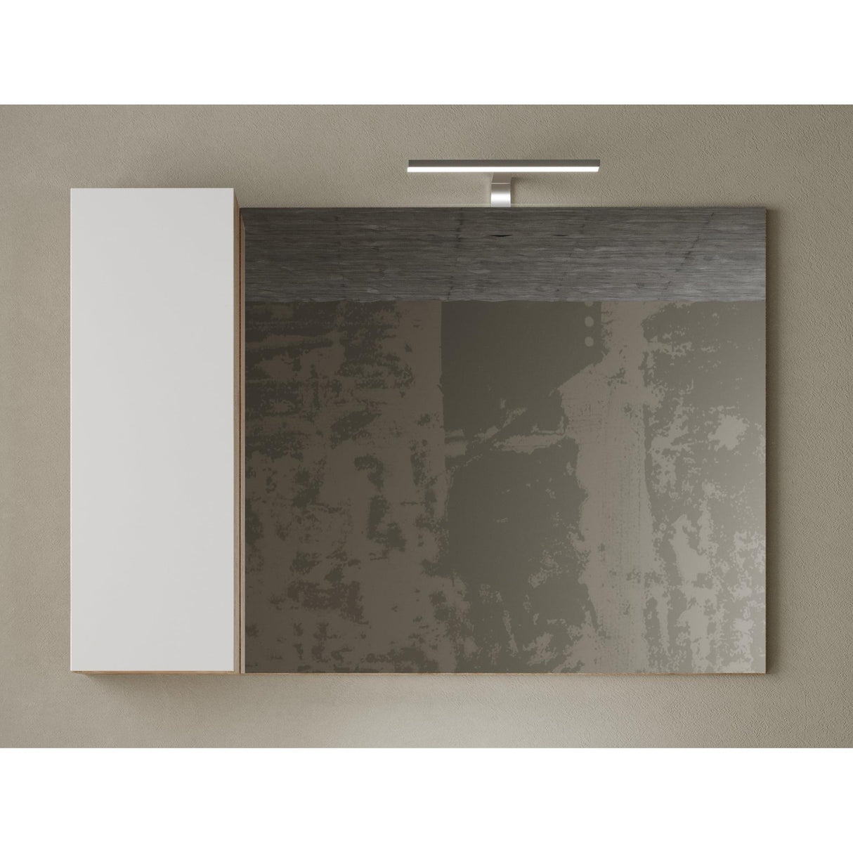 Lorenzo 110cm White Gloss and Cadiz Oak Mirrored Bathroom Cabinet With LED Light - FurniComp