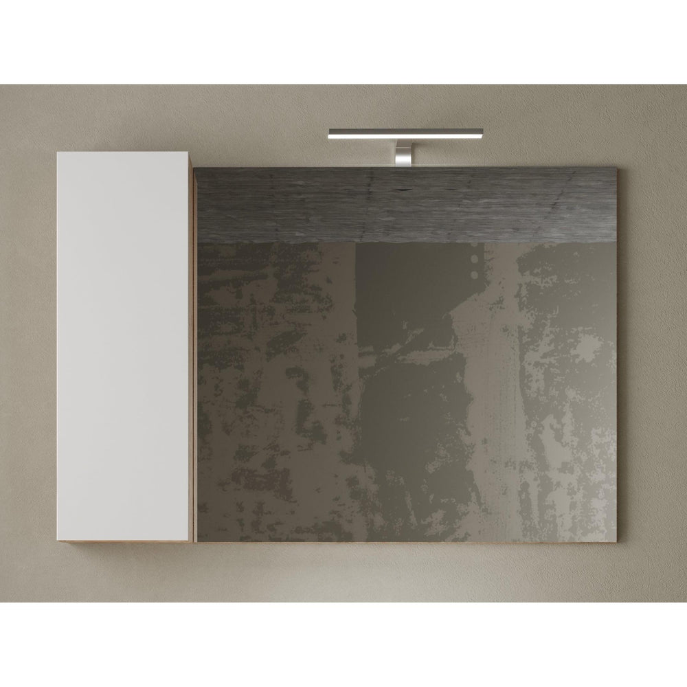 Lorenzo 92cm White Gloss and Cadiz Oak Mirrored Bathroom Cabinet With LED Light - FurniComp