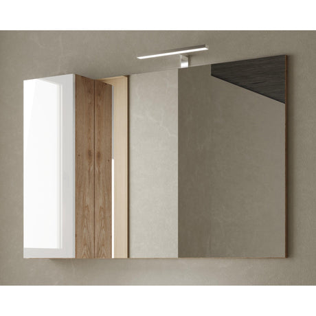 Lorenzo 110cm White Gloss and Cadiz Oak Mirrored Bathroom Cabinet With LED Light - FurniComp