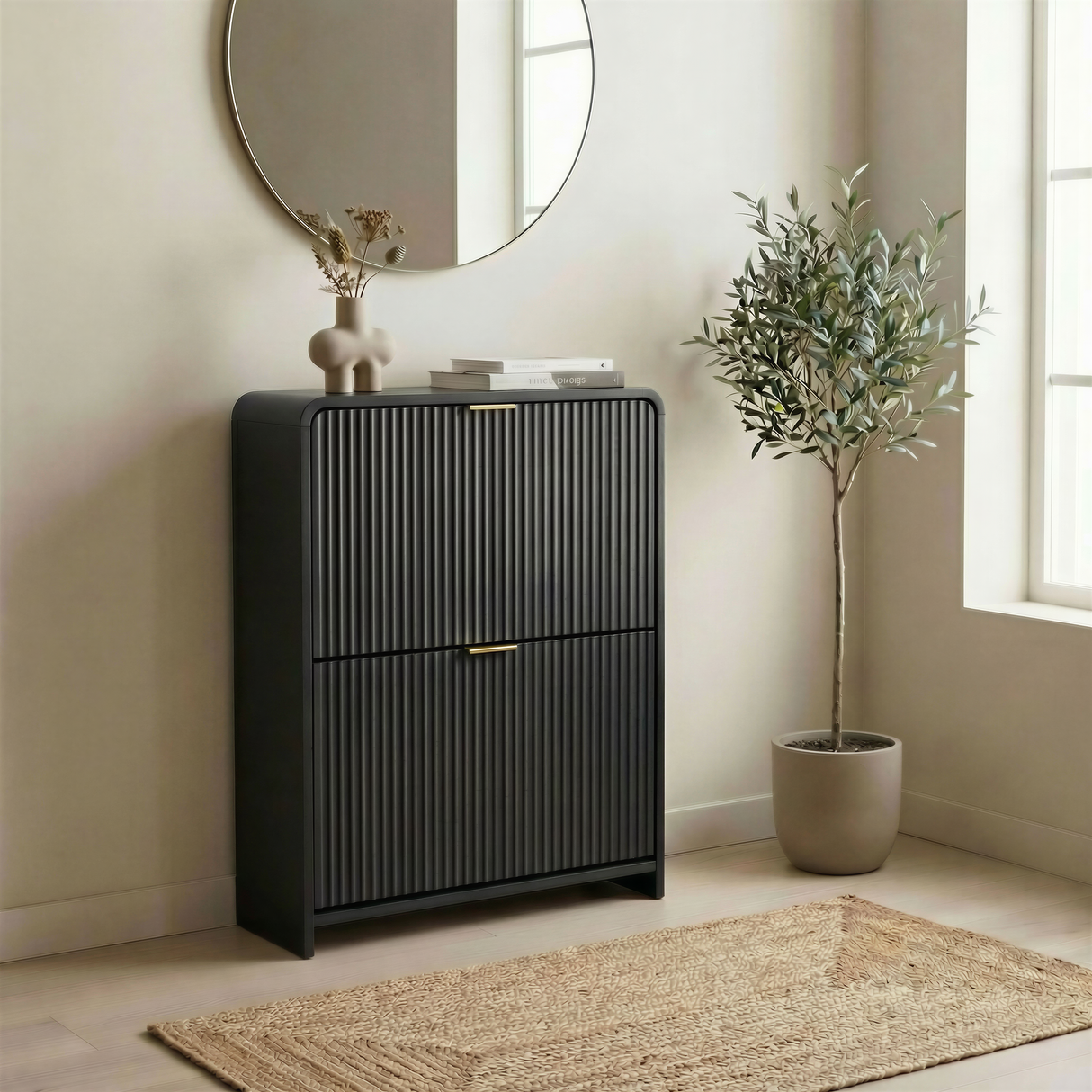 Lottie 2 Tier Slim 12 Pair Shoe Cabinet - Black - FurniComp