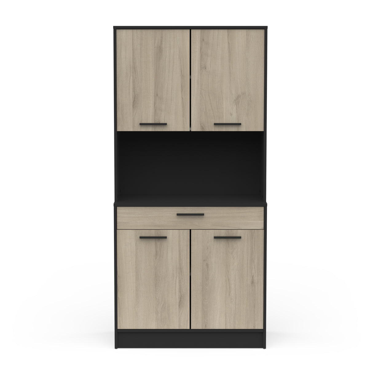Luca 4 Door 1 Drawer Matt Black and Oak Tall Kitchen Pantry Cabinet Unit - FurniComp