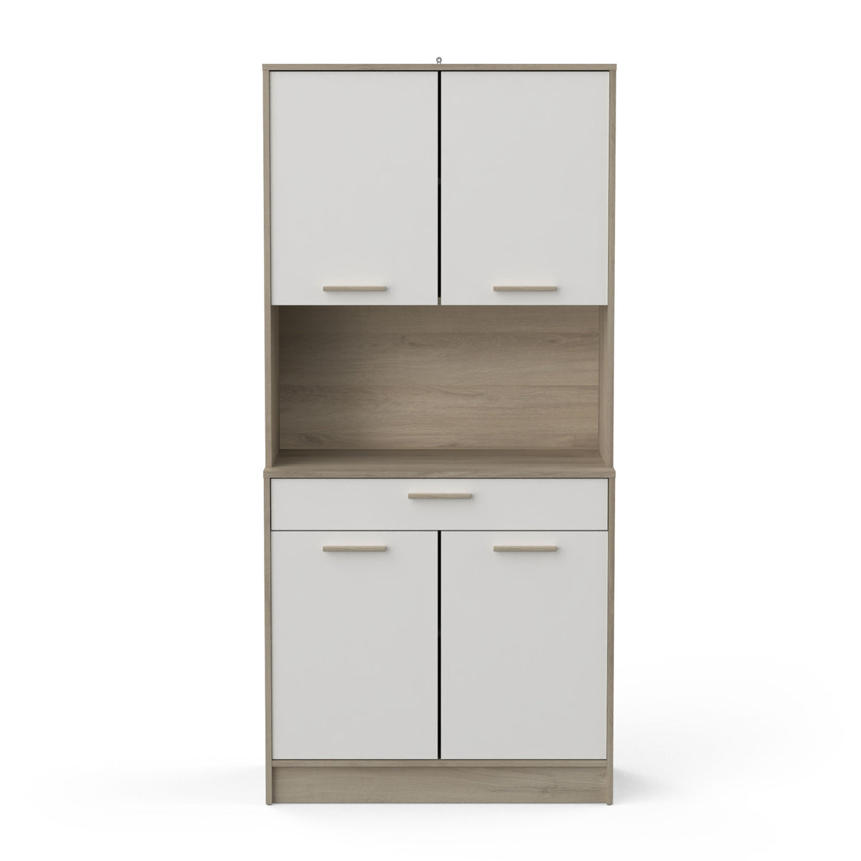 Luca 4 Door 1 Drawer White and Oak Tall Kitchen Pantry Cabinet Unit - FurniComp