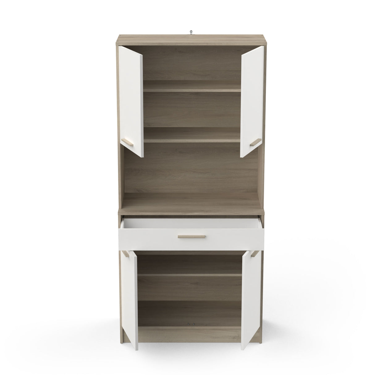 Luca 4 Door 1 Drawer White and Oak Tall Kitchen Pantry Cabinet Unit - FurniComp