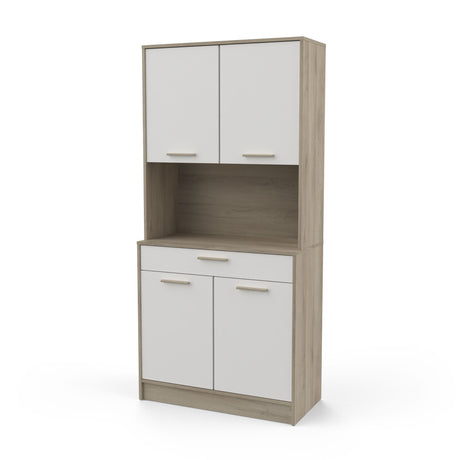 Luca 4 Door 1 Drawer White and Oak Tall Kitchen Pantry Cabinet Unit - FurniComp
