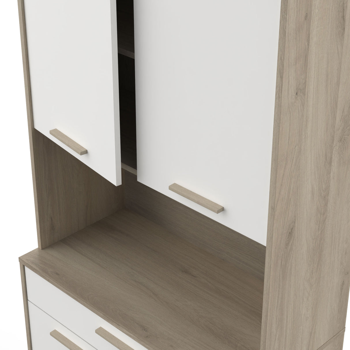 Luca 4 Door 1 Drawer White and Oak Tall Kitchen Pantry Cabinet Unit - FurniComp