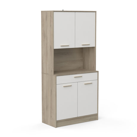 Luca 4 Door 1 Drawer White and Oak Tall Kitchen Pantry Cabinet Unit - FurniComp