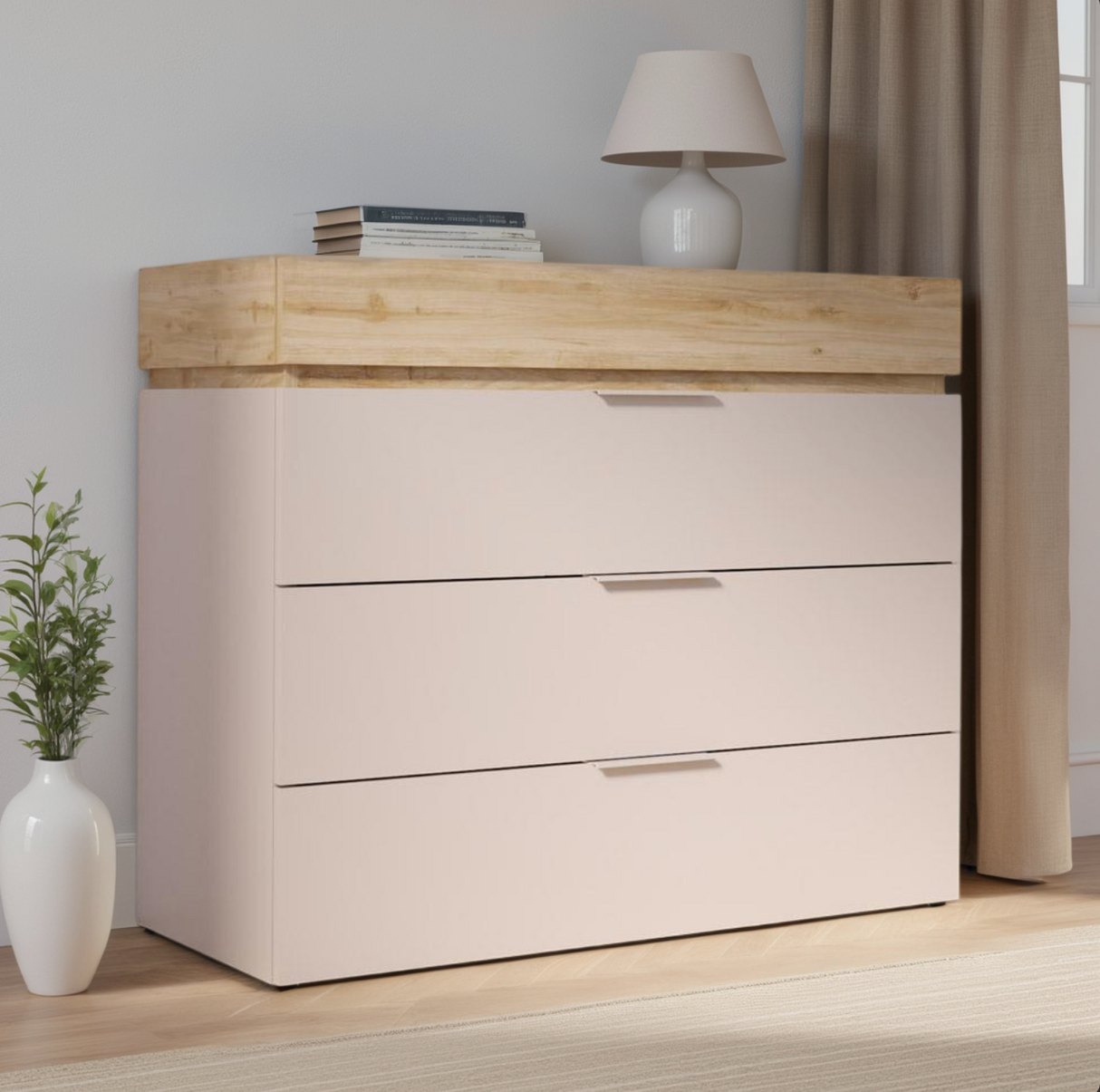 Luke 4 Drawer 110cm Chest of Drawers - Cashmere & Cadiz Oak - FurniComp