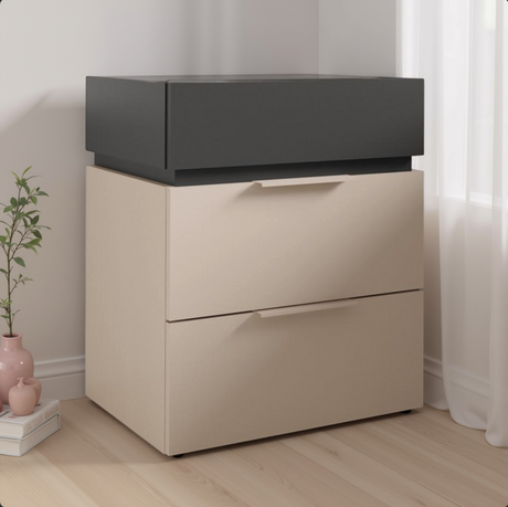 Luke 3 Drawer Bedside Table - Cashmere & Anthracite - FurniComp