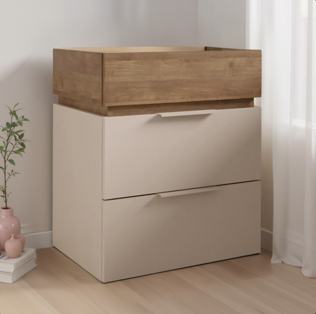 Luke 3 Drawer Bedside Table - Cashmere & Mercure Oak - FurniComp