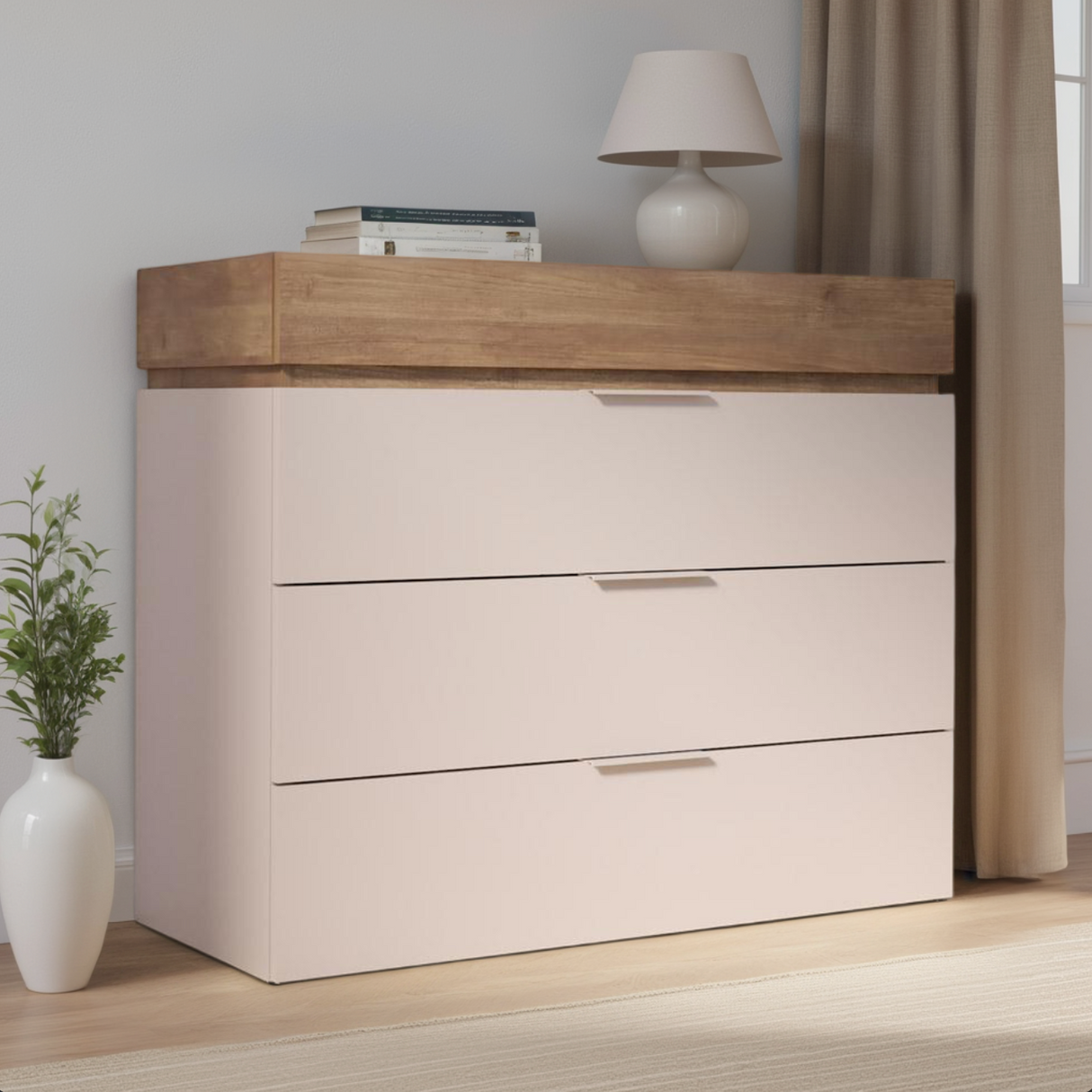 Luke 4 Drawer 110cm Chest of Drawers - Cashmere & Mercure Oak - FurniComp