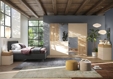 Luke 3 Drawer Bedside Table - Cashmere & Cadiz Oak - FurniComp