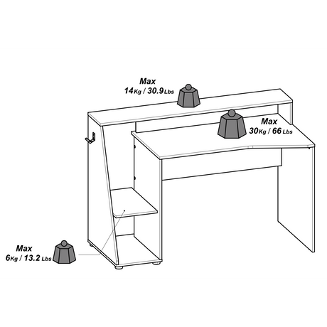 Luna 138cm Black Gaming Desk with Hutch - FurniComp