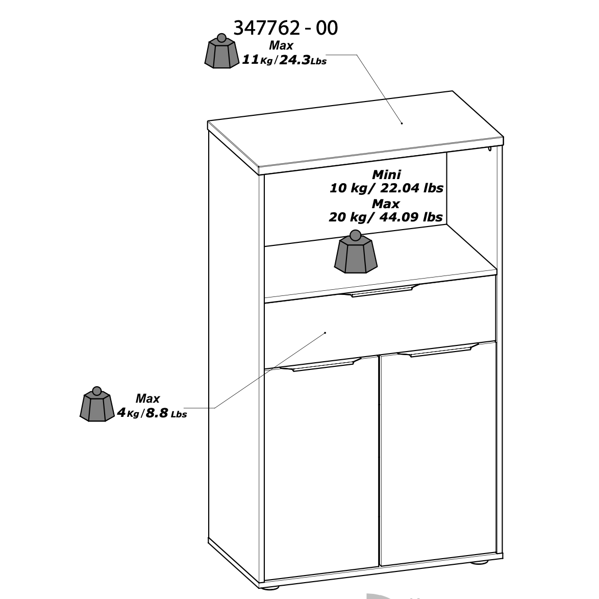 Luna Tall Freestanding Kitchen Pantry Cupboard with Microwave Shelf - Matt White & Hamilton Oak - FurniComp
