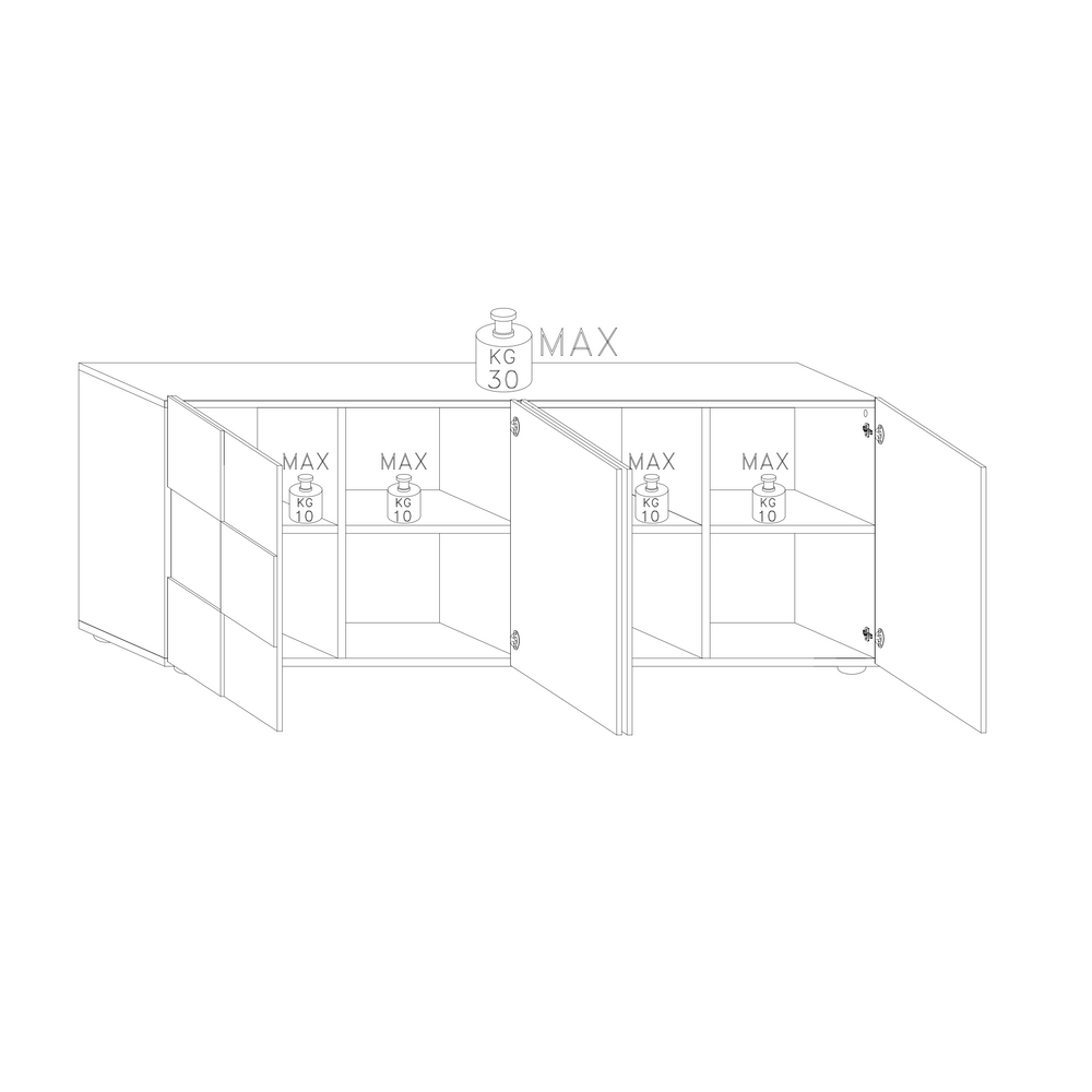 Lyon 4 Door Large White Gloss Sideboard - FurniComp