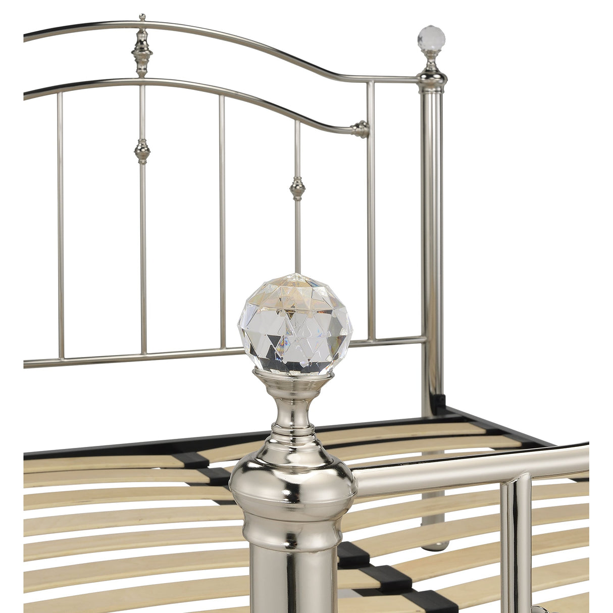 Mira Chrome with Crystal Finials Metal Bed Frame - FurniComp
