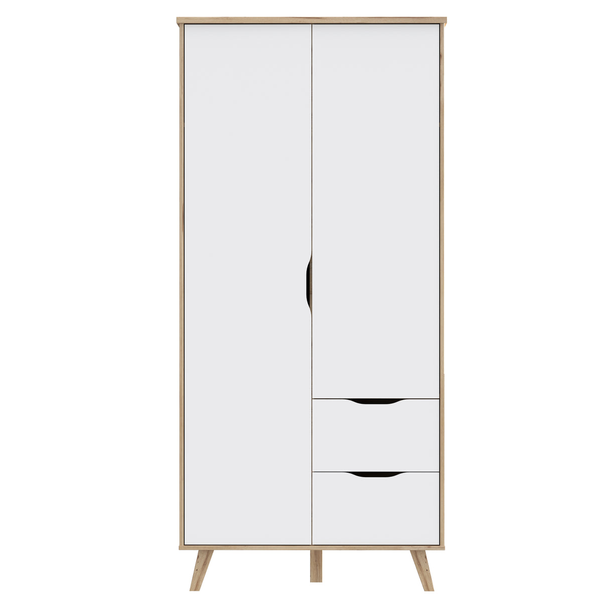 Oskar 2 Door 2 Drawer 95cm Wardrobe - Matt White & Oak - FurniComp