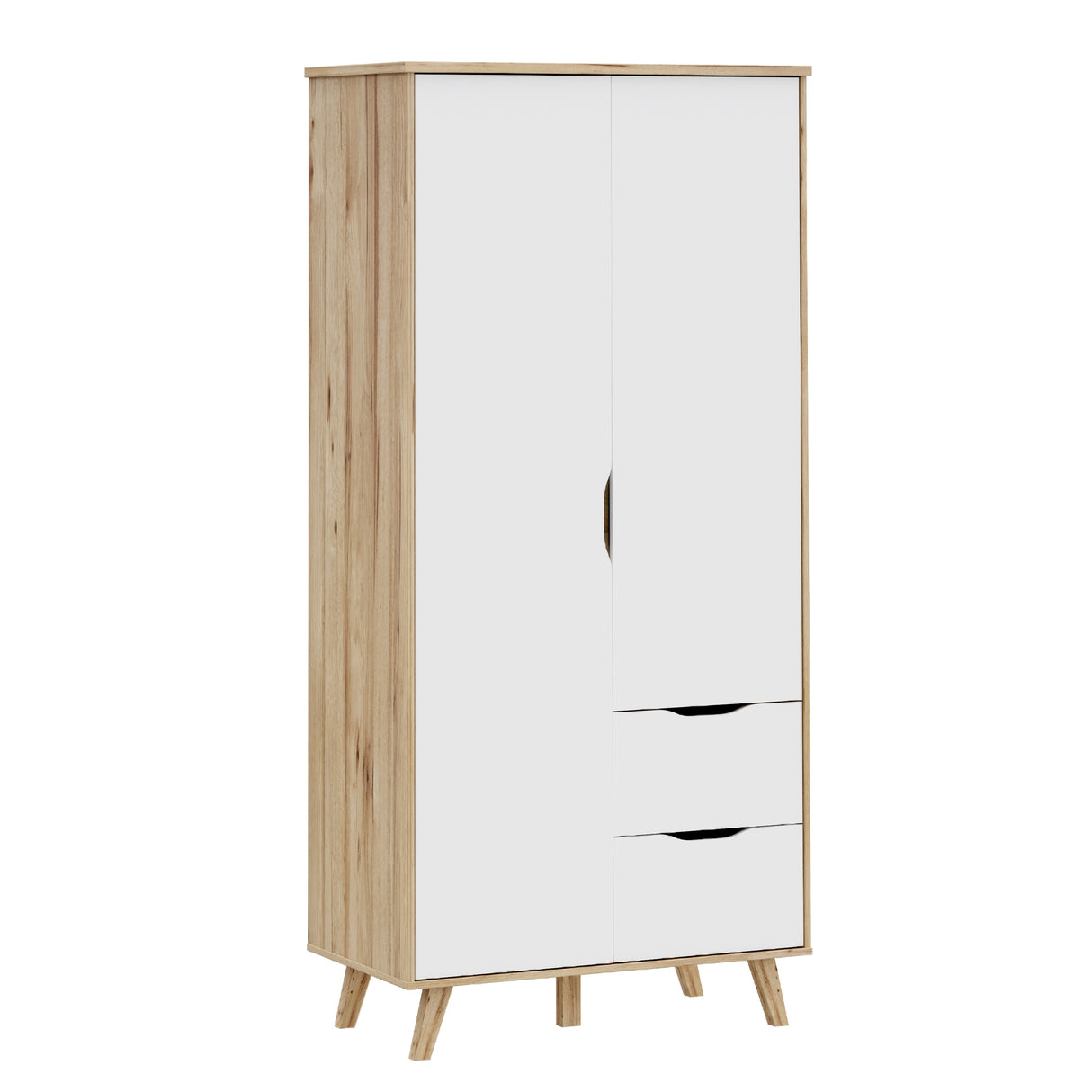 Oskar 2 Door 2 Drawer 95cm Wardrobe - Matt White & Oak - FurniComp