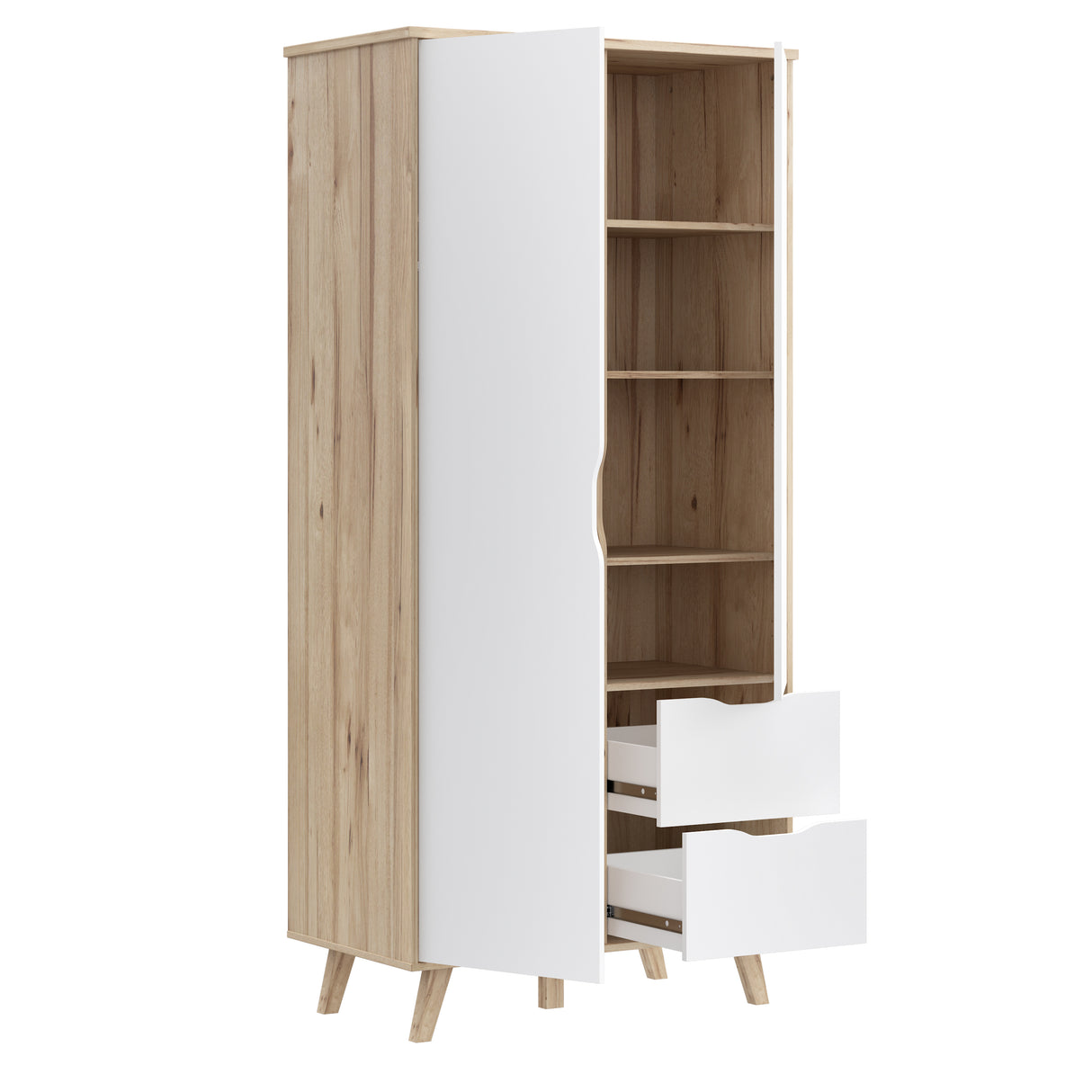 Oskar 2 Door 2 Drawer 95cm Wardrobe - Matt White & Oak - FurniComp